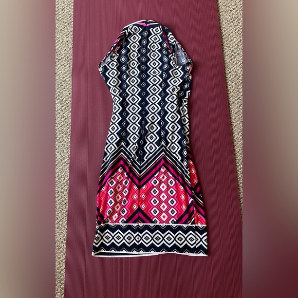 Joseph Ribkoff Women's Dress Geometric Striped Stretch Faux Wrap Sleeveless Sz 8 - Picture 2 of 12